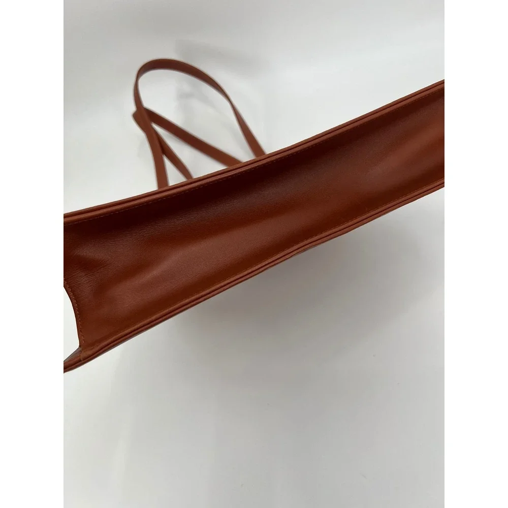 Vintage INDE Cognac Brown Leather Trapezoid Shoulder Bag Minimalist Tote 90s Y2K